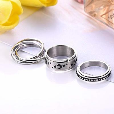 CASSIECA 3 Pcs Stainless Steel Spinner Ring for Women Mens Fidget