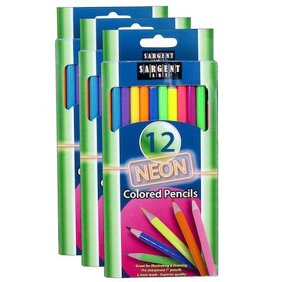 Sargent Art Colored Pencils, Neon, 12 Colors Per Pack, 3 Packs  (SAR227241-3)