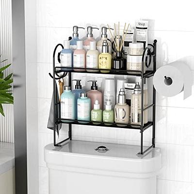 Dyiom Over Head Shower Caddy Basket with Hooks, 3 Layers Bathroom Storage Rack Shelf in Black