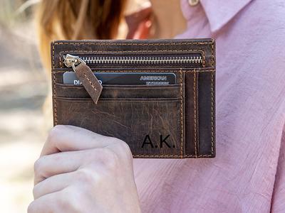 Personalized Front Pocket Leather Wallet - Number