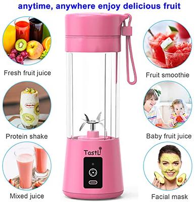 Mini Blender Personal Portable Blender Cup for Smoothies Shakes, Portable Juicer USB Rechargeable for Travel, (Pink), 380ml