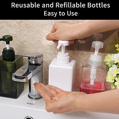 450ml (15.2oz) Pump Bottle Dispenser Jansburg 2Pack Refillable Square Plastic Lotion Dispenser Empty Lotion Pump Bottle for Essential Oil Soap