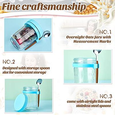 Overnight Oats Containers with Lids and Spoons, 4 Pack Overnight Oats Jars  12 oz Reusable Large Capacity Airtight Oatmeal Container with Measurement