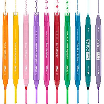 AECHY 8PCS Colored Curve Highlighter Pen Set for Note Taking, Dual Tip Pens  with 5 Different Shapes & 8 Colors Fine Lines, for Kids Journaling
