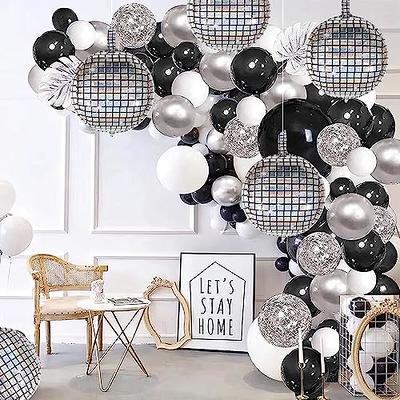 Disco Birthday Party Decorations for Adults - Black Silver Balloon Garland  Arch Kit with 4D Disco Balloon, Happy Birthday Disco Backdrop for Retro