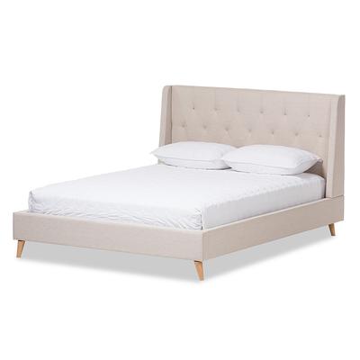 Full Adelaide Retro Modern Fabric Upholstered Platform Bed Light