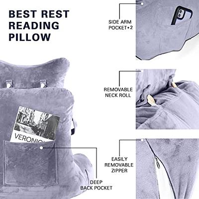 Nestl Double Reading Pillow, Double Back Pillow, Backrest Pillows for Bed  with Arms, Back Pillows for Sitting in Bed, 2 Neck Roll & 2 Lumbar Back  Support Pillow, White 