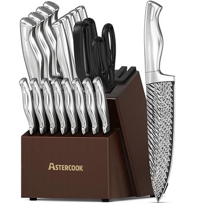 HUNTER.DUAL Knife Set, 15 Piece Kitchen Knife Set with Block Self  Sharpening, Dishwasher Safe, Anti-slip Handle, White