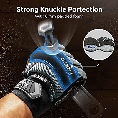 FREETOO Mechanic Work Gloves, [Full Palm Protection] [Excellent Grip]  Working Gloves with Padded Leather for Men Women, Knuckle Impact Absorption