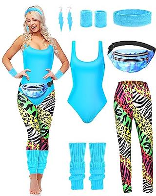 Women 80s 90s Workout Costume Outfit Accessories Set Leg Warmers
