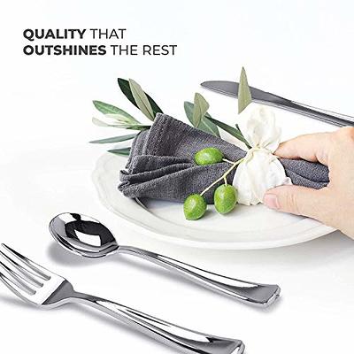 300 Piece Silver Plastic Cutlery Strong Heavy Duty Silverware Set Disposable Flatware Weddings Parties Extra Forks by Perfect Settings Tableware