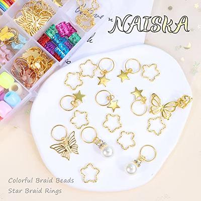 NAISKA 140Pcs Gold Butterfly Hair Jewelry for Braid Colorful Loc