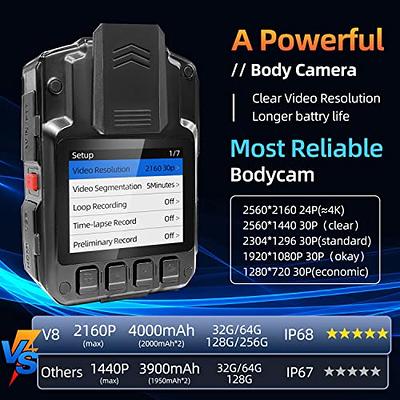 Epoium GPS Body Camera 4K 1440P Video Record 128GB IP67 Night