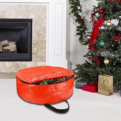 bruwaa 2 Pack Christmas Wreath Storage Container Bag 24, Card Slot Durable Handles and Double Zipper Storage Containers and to Protect Artificial