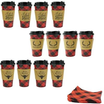 16 oz Disposable Christmas Coffee Cups with Lids and Sleeves, 4 Holiday  Designs (48 Pack)