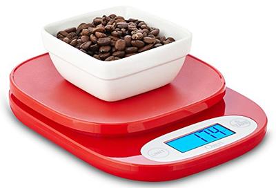 Ozeri Touch III 22 lbs (10 kg) Digital Kitchen Scale with Calorie Counter, in Tempered Glass, Red