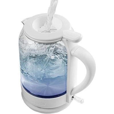 Ovente 7-Cup 1.7 L Silver Glass Electric Kettle with ProntoFill Technology-Fill Up with Lid on