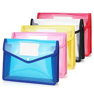 5PCS Plastic Envelopes Poly Clear Zip Envelopes Organizers Bags Zipper File  Folders, A4 Size 5 Colors