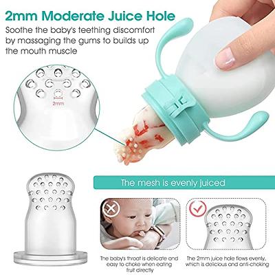 Gedebey Baby Food Feeder Pacifier Fruit- Fresh Silicone Bottle Squeeze Spoon Frozen Fruit Pacifiers Nibbler Cover Newborn with Meshes Sizes for Baby