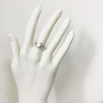 FANCIME Created Opal Rings Sterling Silver 4-prong Halo White Opal