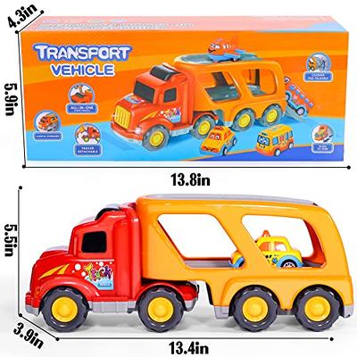  TEMI Truck Toys for 3 4 5 6 7 Year Old Boys - 5 Pack Carrier  Transport City Vehicles Toys, Kids Toys Car for Girls Toddlers Friction  Power Set, Push and