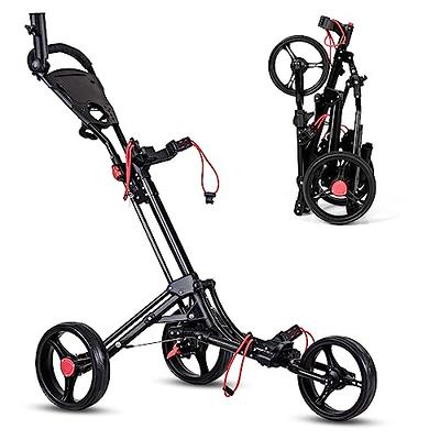 BANLICALI Golf Cart, 3 Wheel Push Pull Golf Cart with Foot Brake and  Adjustable Strap, Portable Aluminum Alloy Foldable Golf Trolley Golf Cart