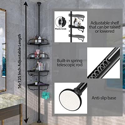 Corner Shower Caddy Tension Pole: Adjustable Stainless Steel Shower  Organizer with 4 Tier Shelf for Bathroom Bathtub Tub Shampoo -Floor  Standing Rack