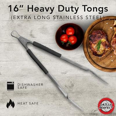 Grill Tongs for Cooking BBQ - Heavy Duty Grilling Tongs for Cooking & Serving Food in The Sizes You Need - 12 & 16 inch - Long Locking Stainless Steel