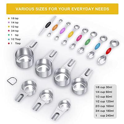 LIFETOWE Stainless Steel Measuring Cups and Spoons Set of 15 - Includes 7  Nesting Metal Measuring Cups, 8 Magnetic Measuring Spoons set - Ideal