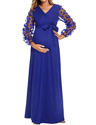 Smallshow Women's Long Maternity Dress Short Sleeve Split Ruched