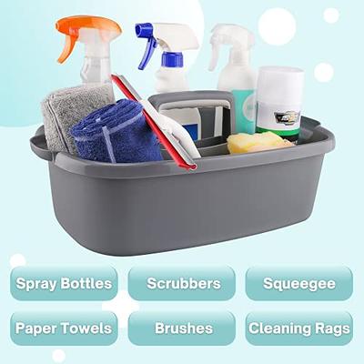 Cleaning Caddy Organizer with Handle, Gray Plastic Bucket for