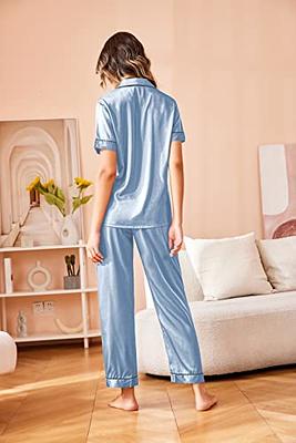 Ekouaer Pajamas for Women Satin Pjs Cute Silk Sleepwear Short Sleeve Button  Top and Shorts Drawstring Waist 2 Piece Lounge Set Rose,M - Yahoo Shopping