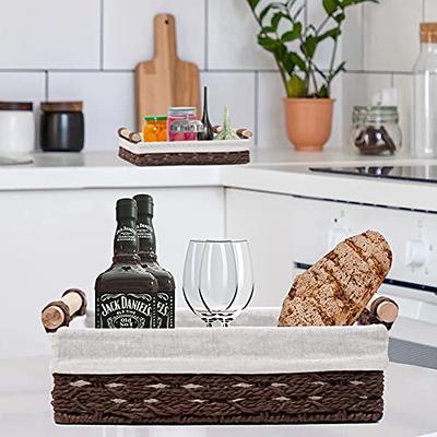 Round Paper Rope Storage Basket Wicker Baskets for Organizing with Handle  Decorative Storage Bins for Countertop Toilet Paper Storage Basket for