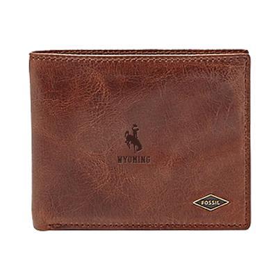 Men's Fossil Brown Wyoming Cowboys Leather Ryan RFID Flip ID Bifold Wallet