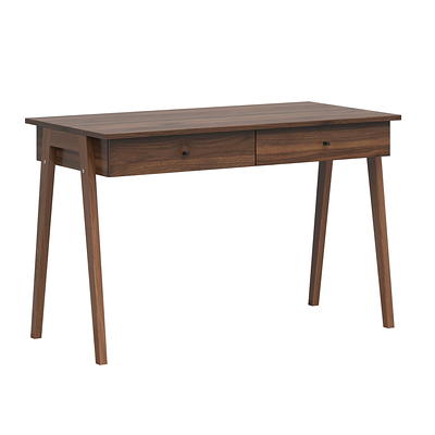 Modern Walnut Finish Small Desk with Solid Wood Legs - Yahoo Shopping