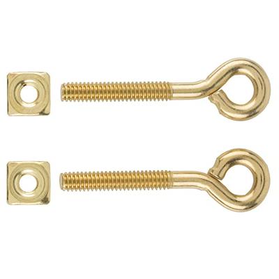 Brass Plated Plain Eye Bolts with Nuts, Pack of 2, Screw Eye Hook or Eyelet  Screw for Bail Pulls & Some Other Furniture