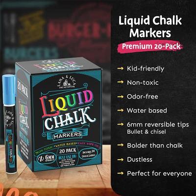 Liquid Chalk Markers for Blackboards - Bold Color Dry Erase Marker Pens - Chalk  Markers for Chalkboards Signs, Windows, Blackboard, Glass with 24 Chalkboard  Labels Included - 6mm Reversible Tip (20 Pack) - Yahoo Shopping