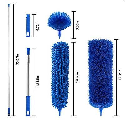 Deehyo Microfiber Duster, 9pcs Extendable Feather Duster (Stainless Steel) 30 to 100 Inches, Reusable Bendable Dusters, Washable Dusters for Cleaning