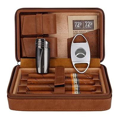 TISFA Cigar Humidor, Leather Cedar Wood Cigar Case with Cigar Lighter, V  Cut Cigar Cutter, Cigar Holder 3 in 1, Portable Travel Cigar Humidor Box  with