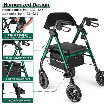 Rollator Walkers Rollator Walker with Seat Cushion, Folding Rolling  Walkers, Adjustable Handle Height, Durable Lightweight Frame,Supports Up to  220