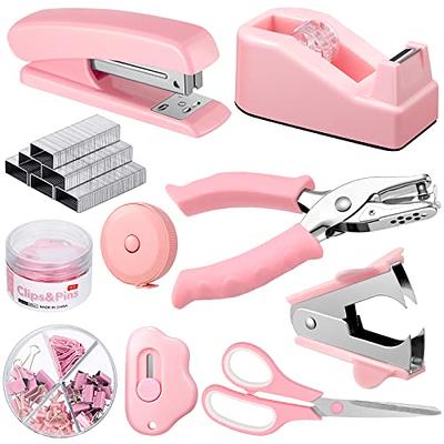 Office Supplies Set Desk Accessory Kit, Acrylic Stapler Set Staple Remover,  Tape Dispenser, Binder Clips, Paper Clips, Ballpoint Pen and Scissor with