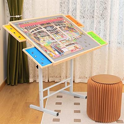 Jigsaw Puzzle Table Tilting Felt Top Rolling Wheel Lock Wood Adjustable  Portable