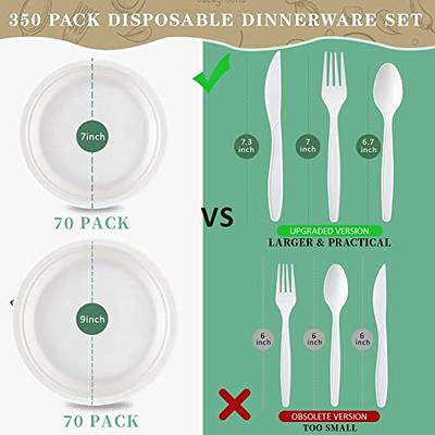 FEHHTO Compostable Paper Plates Set 250PCS Heavy-Duty Disposable Plate and  Utensil Biodegradable Dinnerware for Party Sugarcane Plates, Extra Long  Forks & Knives & Spoons for 50 People - Yahoo Shopping
