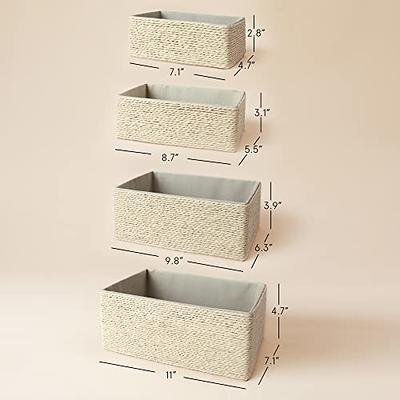 La Jolie Muse Storage Baskets Set 4 - Stackable Woven Basket Paper Rope Bin, Storage Boxes for Makeup Closet Bathroom Bedroom (Gray)