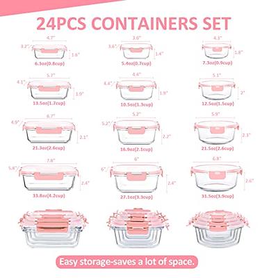 KOMUEE 24 Pieces Glass Food Storage Containers Set,Glass Meal Prep Set with  Lids-Stackable Airtight lids,BPA Free,Freezer to Oven Safe,Gray