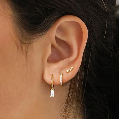 Set of 3pcs Tiny Stud Earrings silver gold cartilage tragus piercing dainty  bar | eBay