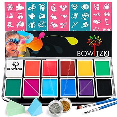 Face Paint Kit, Bowitzki 12 Vibrant Colors 2 Glitter 2 Brushes 40