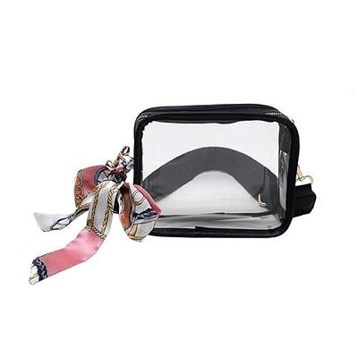 Missnine Clear Bag Stadium Approved PVC Crossbody Purse for Women Transparent  Shoulder Concert Bag with Guitar Strap Black