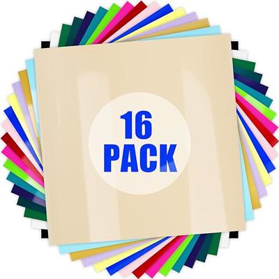 Iron-On HTV Glitter Heat Transfer Vinyl Bundle 12 x 10 Sheets 16 Assorted Colors 16 Pack Iron on Vinyl for Shirts DIY Desing