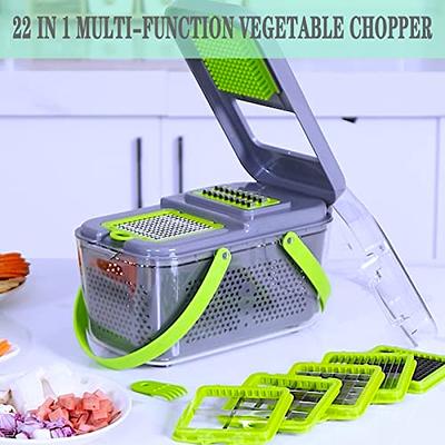 Vegetable Chopper,Pro Onion Chopper, Multifunctional 13 in 1 Food Chopper,Kitchen  Vegetable Slicer Dicer Cutter,Veggie Chopper With 8 Blades,Carrot and  Garlic Chopper With Container (New Blue) 